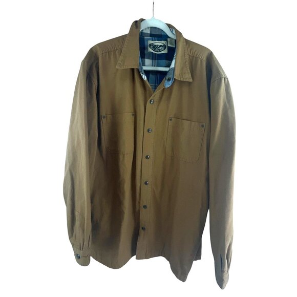 Backpacker Men's Canvas Plaid Flannel Button-Up Jacket 2XL Brown Cotton Outdoor - Picture 1 of 8